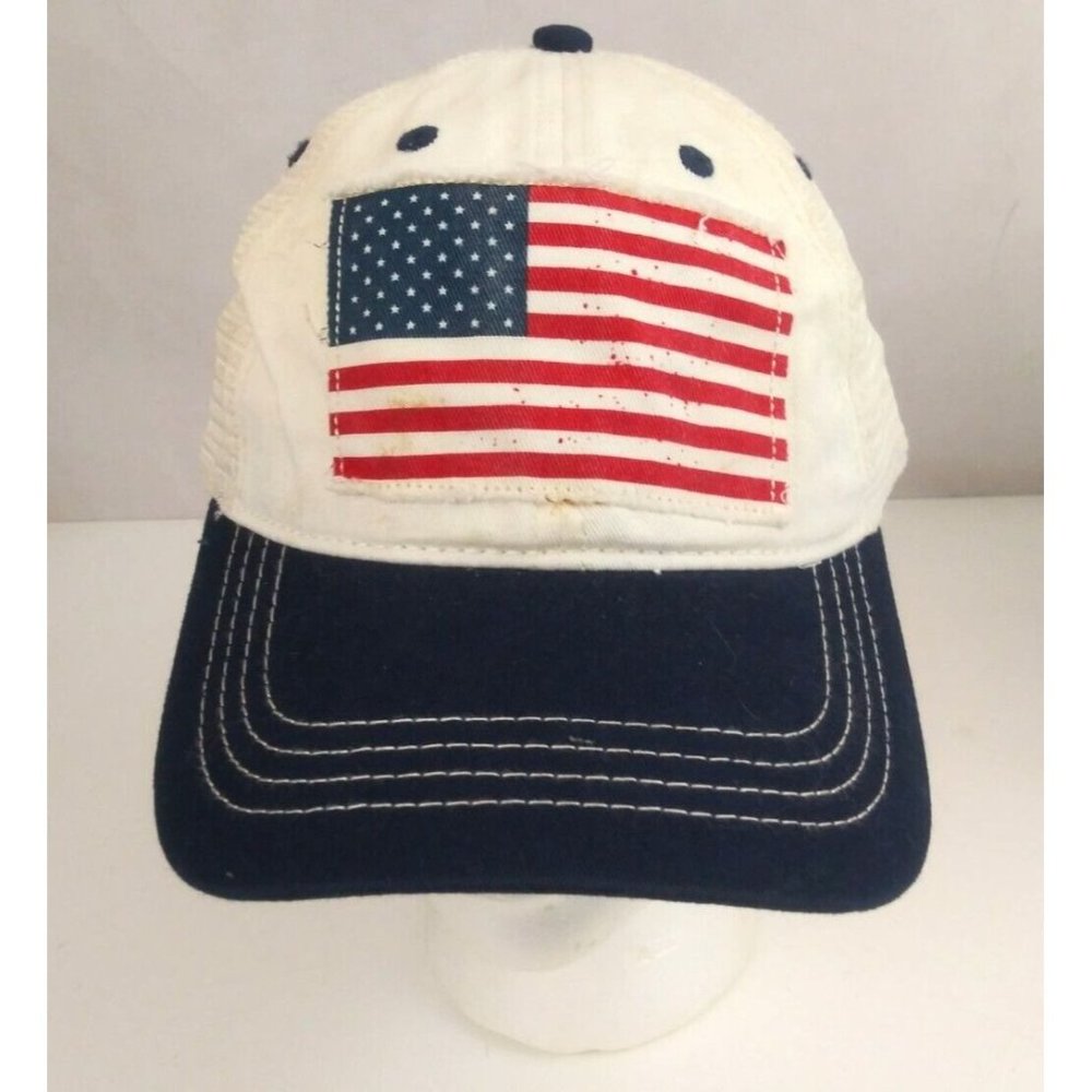 Red White & Blue Unisex Frayed Patch Mesh Back Adjustable Baseball Cap